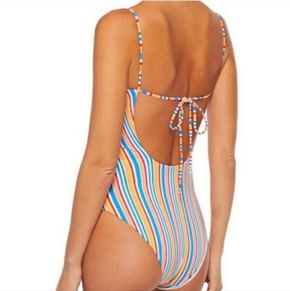 Onia Gabriella Swimsuit Womens Size Small One Peace Rainbow Striped High Cut - Picture 3 of 12